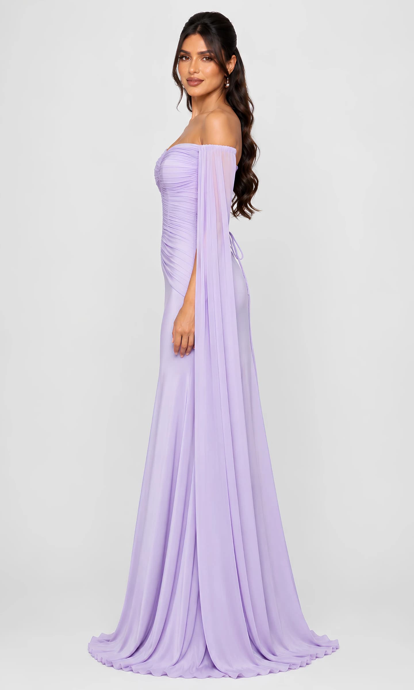 Soft Lavender Ruched Cape Gown image 5