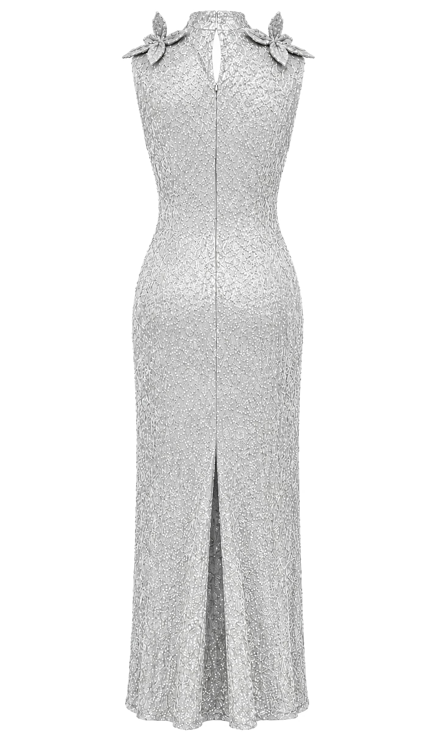 Silver Embellished Floral Shoulder Gown image 2