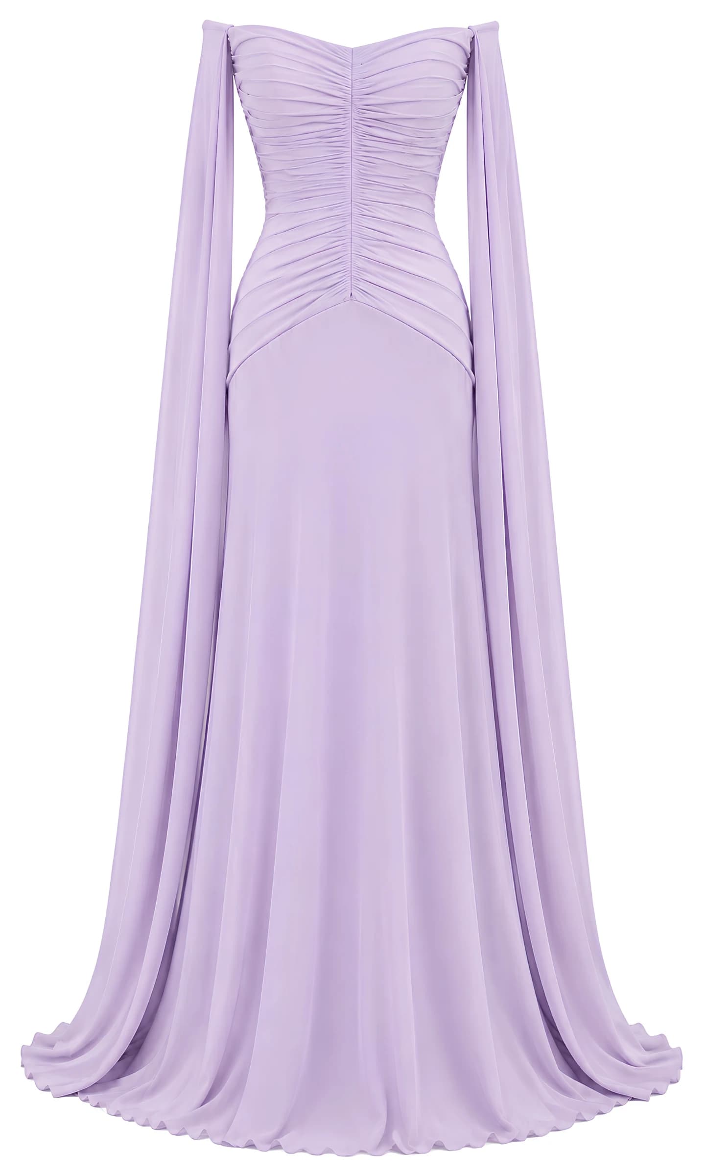 Soft Lavender Ruched Cape Gown