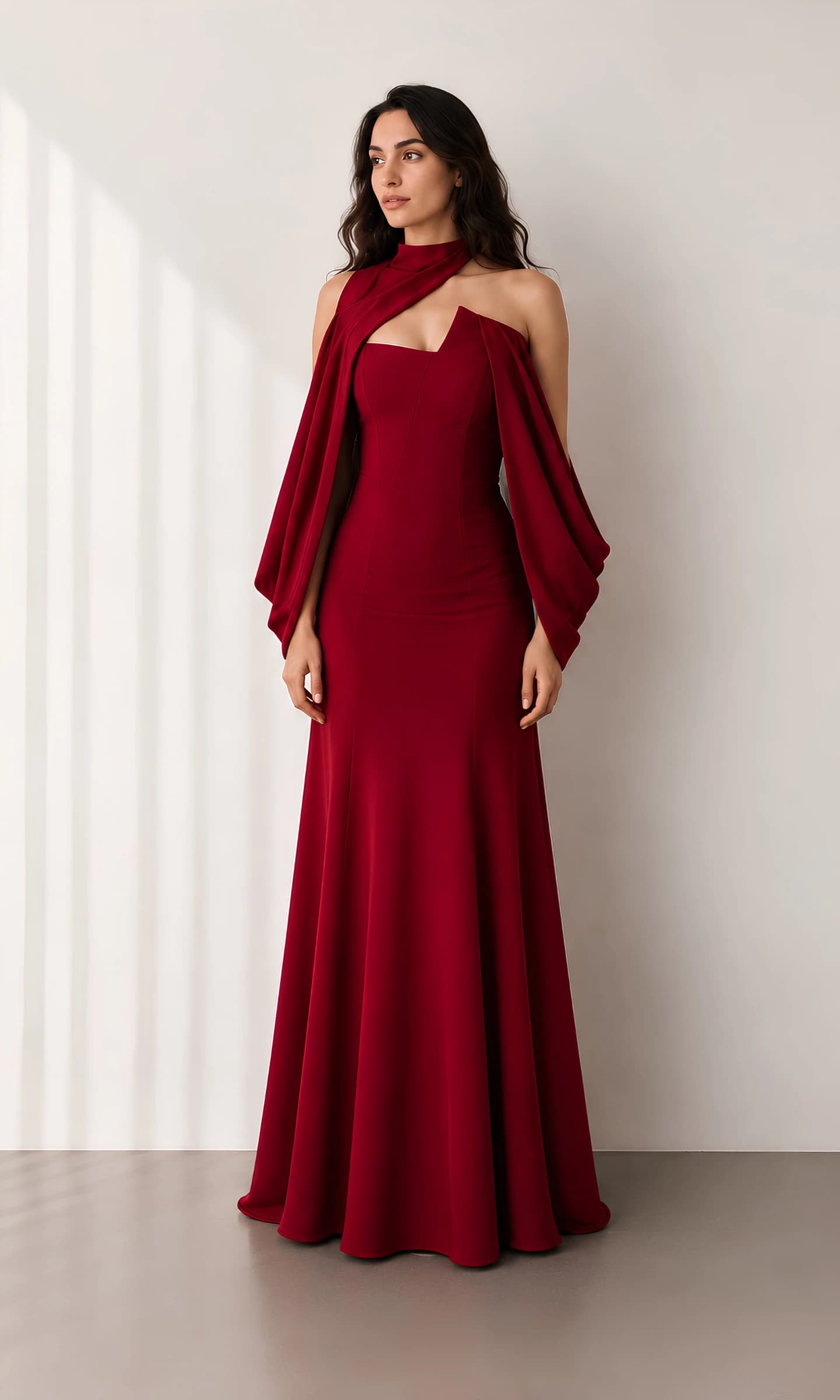 Deep Red Sculptural Draped Gown image 3