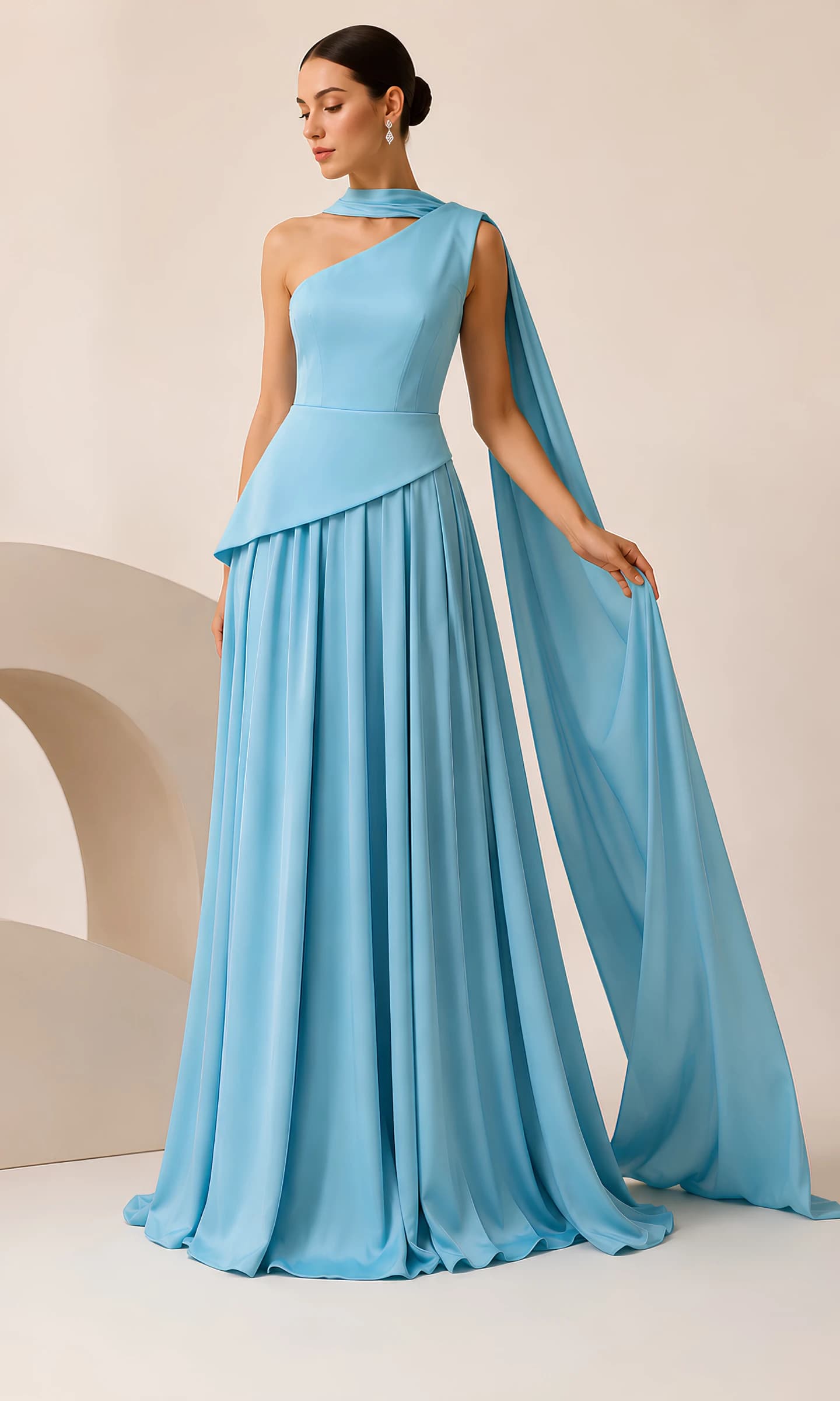 Cerulean One-Shoulder Draped Gown image 3