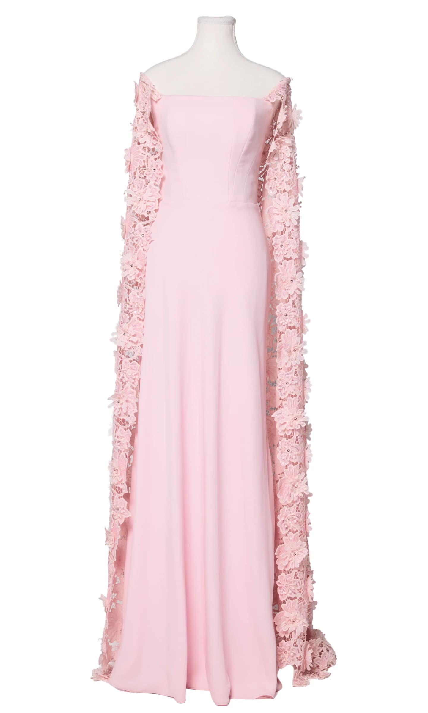 Pink Floral Lace Cape Gown image 2