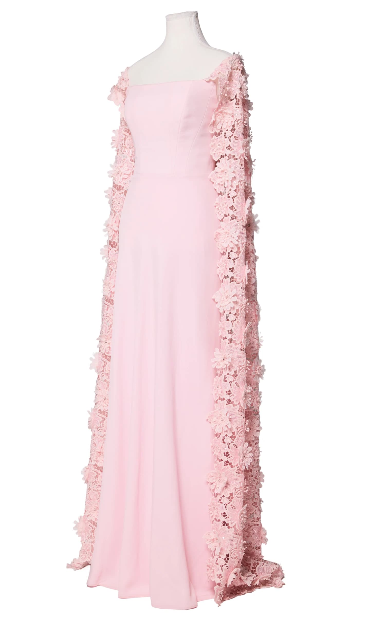 Pink Floral Lace Cape Gown image 3