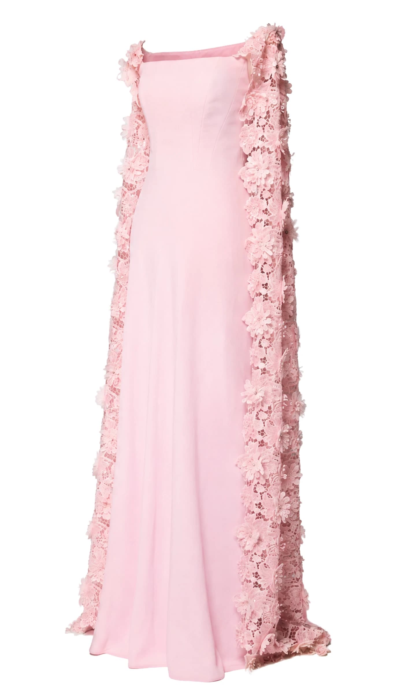 Pink Floral Lace Cape Gown