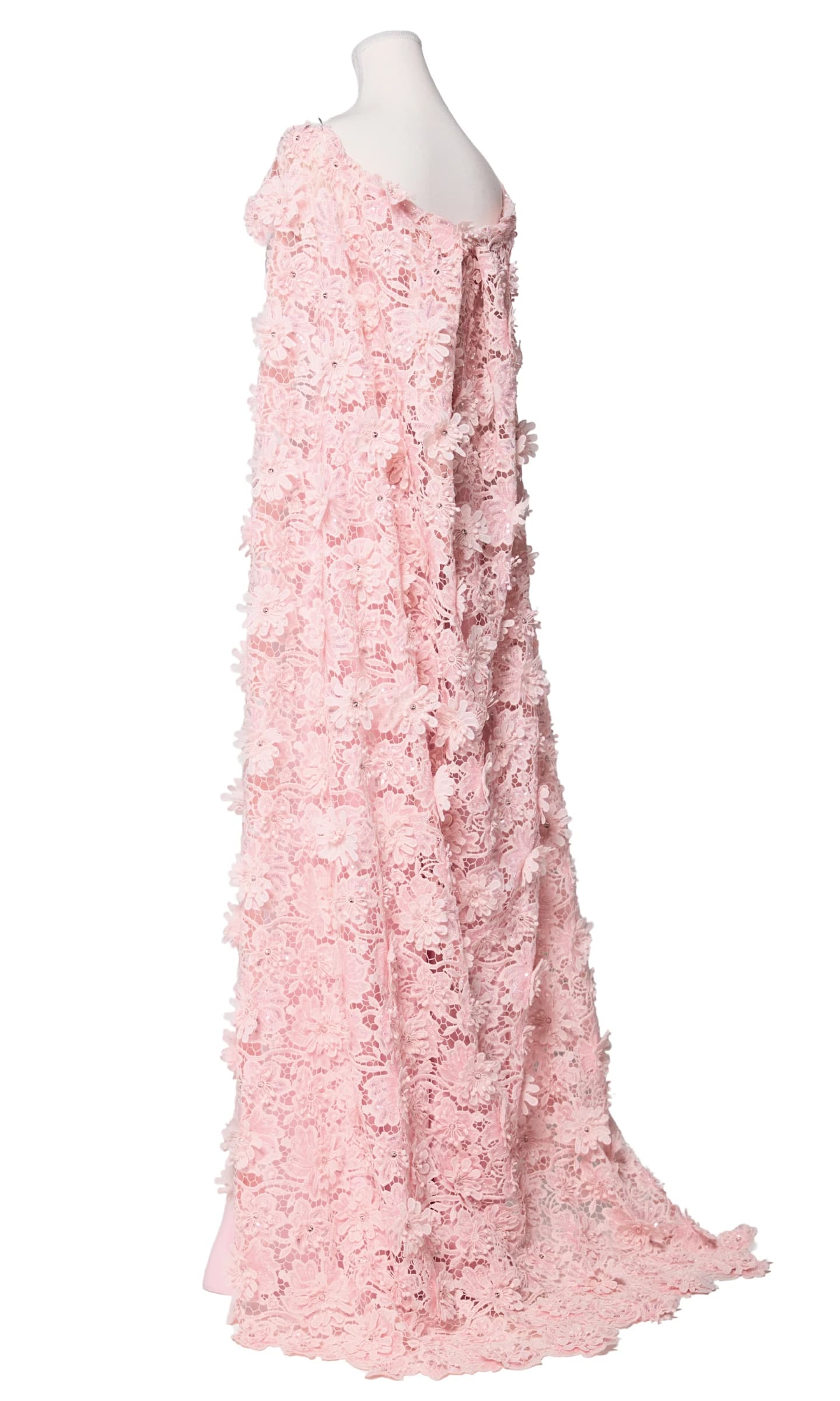 Pink Floral Lace Cape Gown image 4