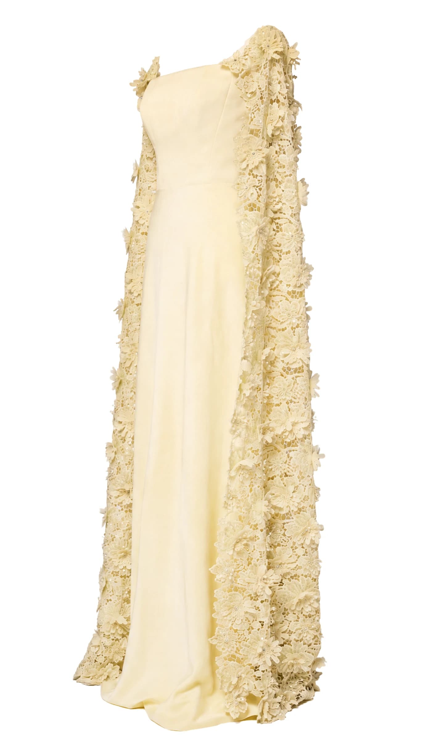 Lime Floral Lace Cape Gown